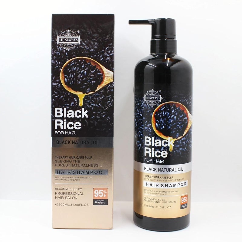 HENIWAYS مجموعة العناية بالشعر الشهيرة بخلاصة الأرز الأسود الطبيعية، تتكون من شامبو وبلسم للتنظيف العميق ومكافحة الدهون (قطعتان). - Image 2